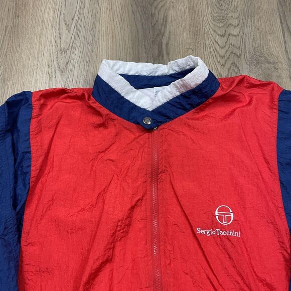 Vintage Sergio Tacchini Jacket Mens 40 Red Blue Windbreaker Embroidered 90s - Picture 2 of 9